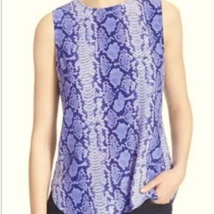 NWOT Equipment Purple Snakeskin Print Sleeveless Silk Blouse. Zip Back Closure.